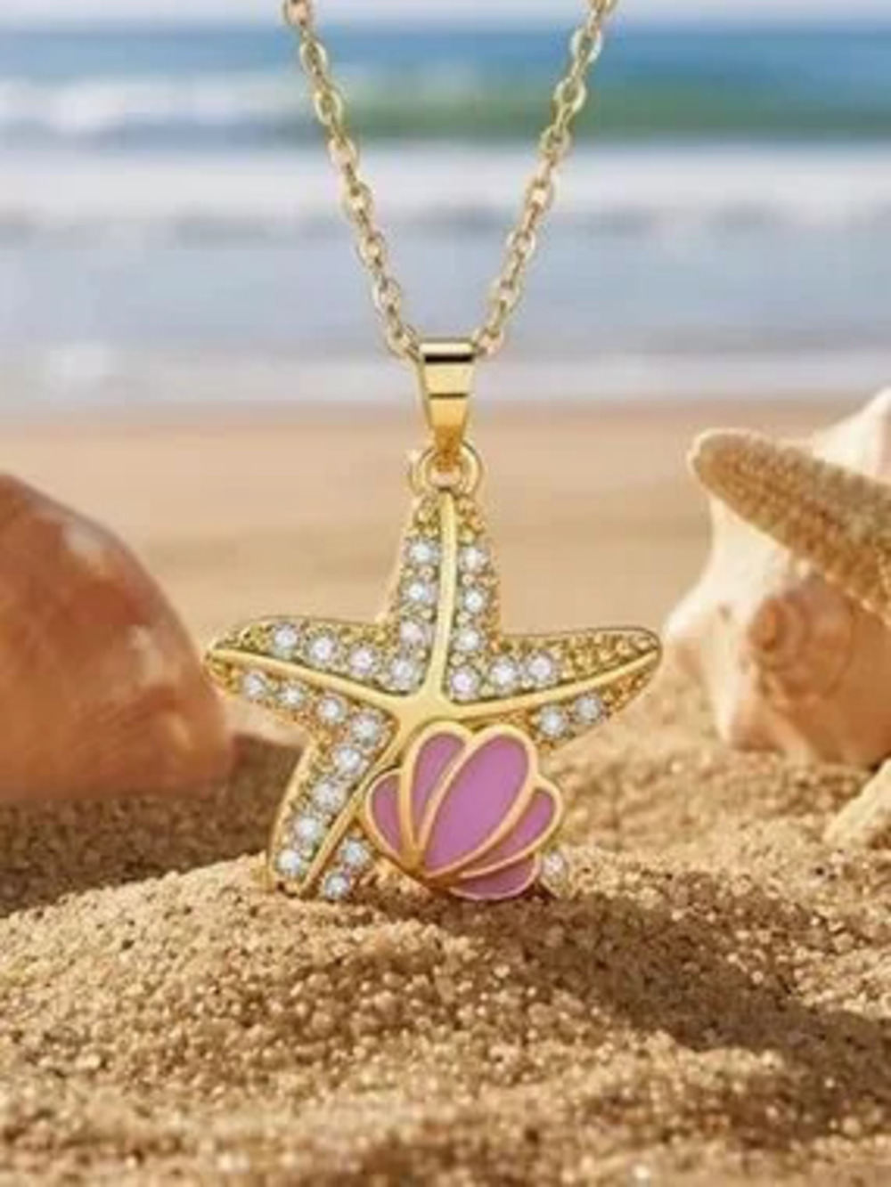 Anthropologie Gold Starfish Necklace with Pink Shell Accent